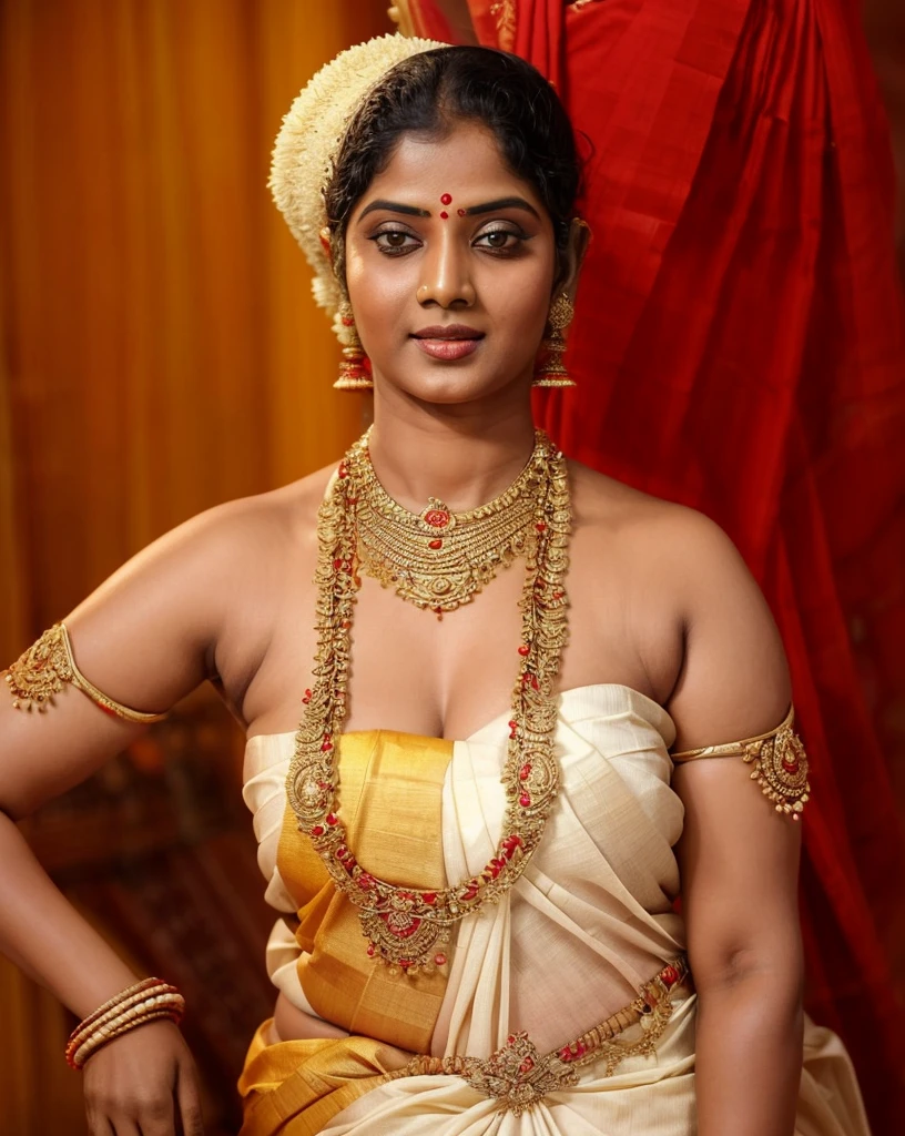 An Extremely gorgeous and beautiful Bengali village woman, 48 yo, pale white skin, sensual appealing body, perfect thick and chubby Beauty, wearing saree bare-chested, wearing a Bengali-style saree without a blouse,, ethnic vintage bengali village woman, bengali style saree, The sari was worn without a blouse and petticoat before the British Raj, baring one's chest or being blouseless,  Bengalis a.k.a. Bongs are known for their unique Bengali fashion sense (the way they don that sari makes you go wow), Pre British Raj, Pre colonial era, Bengali Woman draping sari without blouse is a normal thing in pre British Era, bong woman,