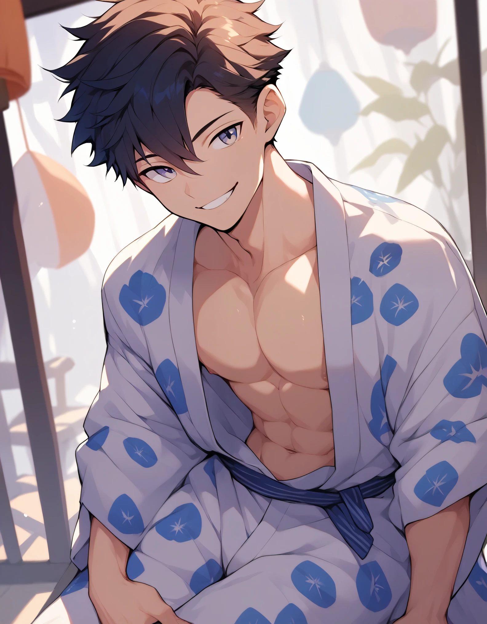score_9, score_8_up, score_7_up, score_6_up, score_5_up, score_4_up,1boy,male only,18 years old,(cute:0.4),Open yukata,smile,