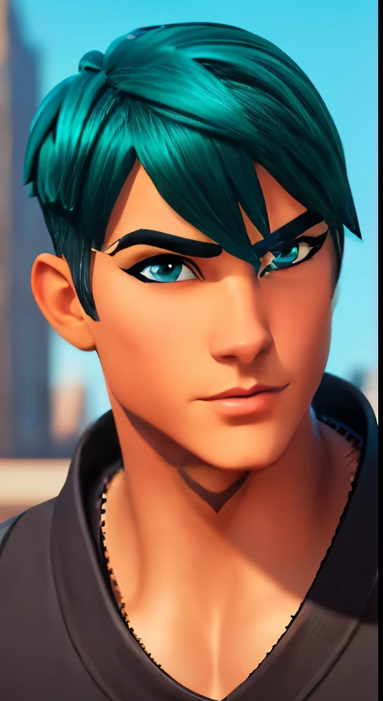 Masterpiece, best quality, high quality, very detailed, 8k character design, (real cartoon, intricate details), 1 boy, solo male, Italian, European boy, 22 years old, extremely handsome, elite family boy, electric blue hair, short hair ,spiky hairstyle, masculine buzz cut hairstyle, diamond shaped face with a strong jawline, high cheekbones, sharp eyes, almond shaped eyes, sea blue colored eyes, straight and narrow nose, thin lips, confident smirk, athletic physique, lean physique, muscular, mafia boy, wearing a black shirt, sleeves up shirt, face only,portrait style, night city in background, high detailed, Disney style, zagtoon style, miraculous ladybug style, artstation intricate,