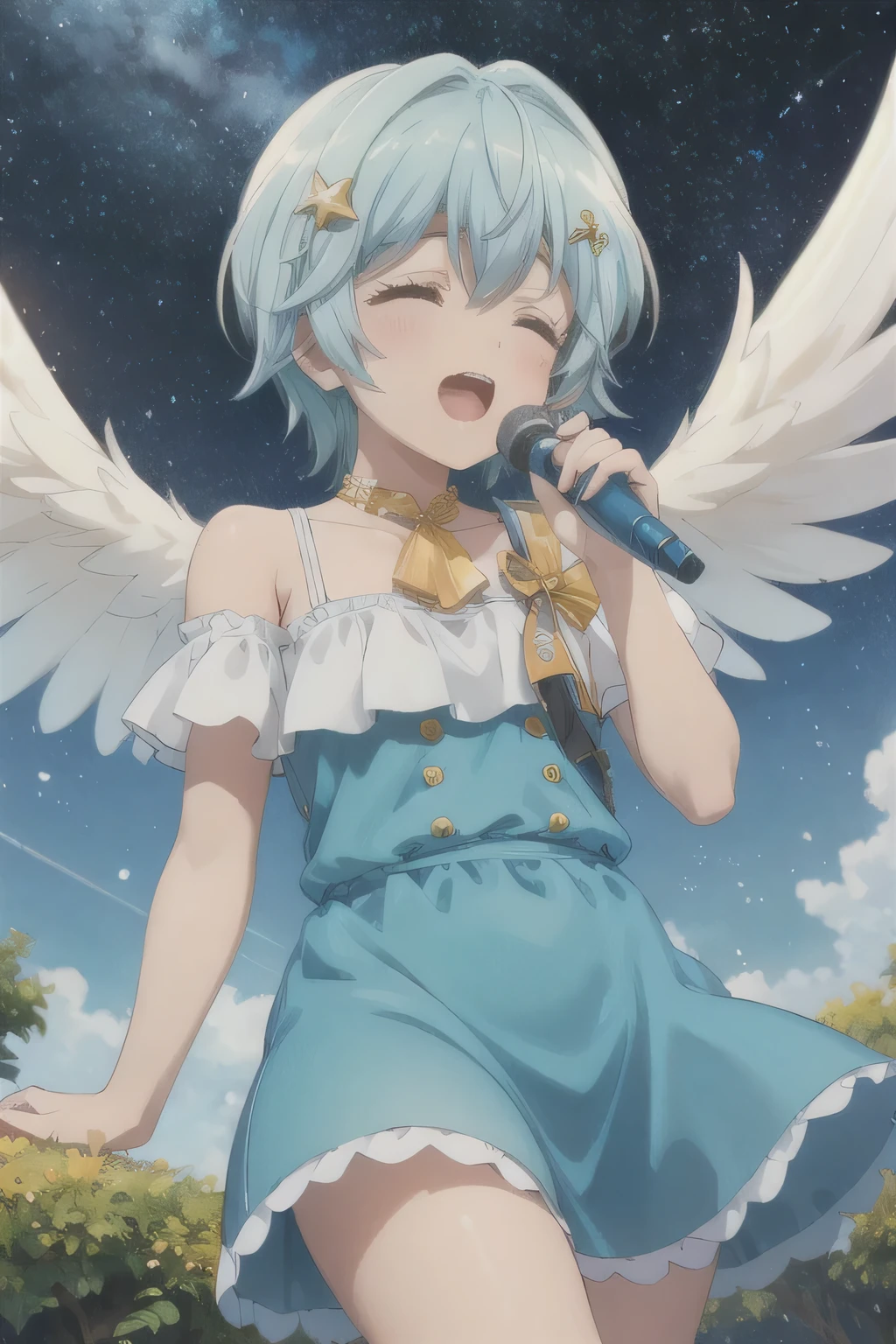 Under the tree,Angel,Sing with eyes closed,Starry Sky,Blue Hair