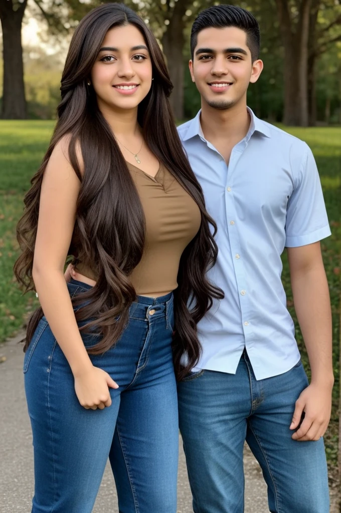 age 25, long hair, hispanic, brown eyes, full body, conservative clothing, intelligent, realistic, with family, adult woman