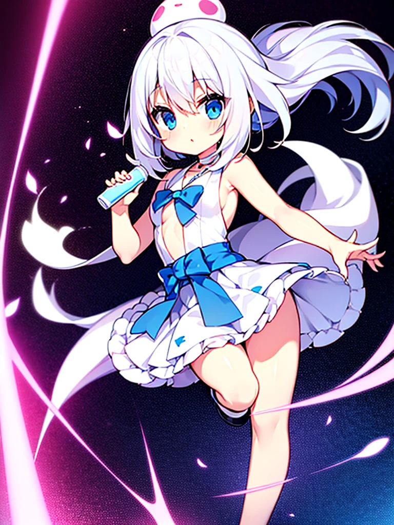 bishoujo anime style,Yogurt Spirit,flat chested ,white hair,Yogurt cup in hand,