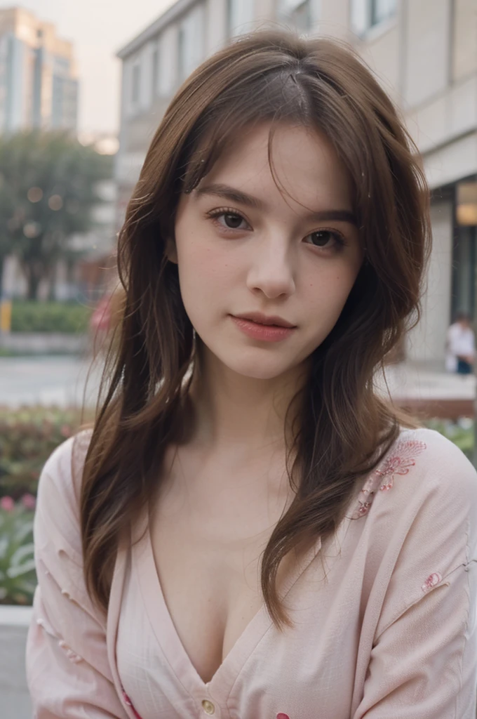 ((best quality)), ((masterpiece)), (detailed), 8k, RAW photo, Fujifilm, style photo of a beautiful young woman as avril in a garden of light pink roses (highly detailed skin: 1.2) Style-Petal BREAK long hair, blonde hair with colored locks, wearing a dress (red color), film granulation, 35mm, cute style, blurred background
