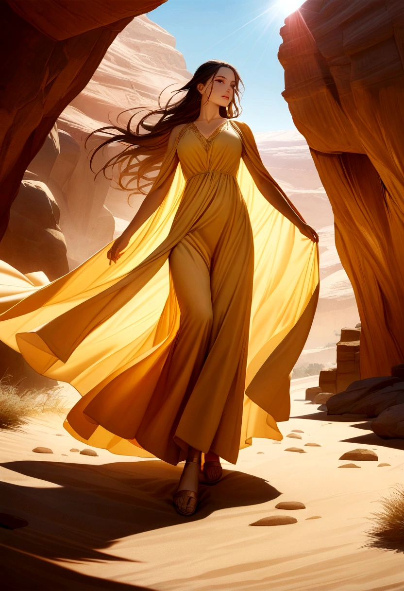 A girl standing at the edge of a magnificent desert canyon, marveling at the vastness before her. She has flowing, windswept hair and captivating, expressive eyes. The girl's lips are painted in a subtle, natural shade, emphasizing her ethereal beauty. Her delicate features are enhanced by her flawless complexion. She is wearing a flowing, bohemian-style dress that matches the colors of the desert landscape.
The canyon is bathed in warm, golden sunlight, casting long shadows on the rugged terrain. The jagged rock formations rise dramatically from the sandy floor, showcasing the breathtaking power of nature. Every detail of the canyon walls is rendered with extreme precision, from the weathered texture to the intricate patterns created by erosion.
The view stretches as far as the eye can see, capturing the immense scale of the desert. The colors of the landscape vary from deep reds and oranges to earthy browns and sandy yellows, creating a stunning mosaic of hues. The vibrant blue sky overhead provides a striking contrast to the warm tones of the desert, adding depth and richness to the scene.
The quality of the image is of the highest caliber, allowing for every detail to be captured flawlessly. The resolution is set to 4K or higher, ensuring a sharp and realistic depiction of the scene. The use of studio lighting techniques further enhances the image, bringing out the textures and colors in a lifelike manner. The result is a masterpiece of digital art that effortlessly captures the awe-inspiring beauty of the desert canyon.
Keywords: girl, desert canyon, flowing hair, expressive eyes, natural lips, bohemian dress, jagged rocks, sandy floor, warm sunlight, rugged terrain, precise details, immense scale, vibrant colors, high resolution, studio lighting, masterpiece.