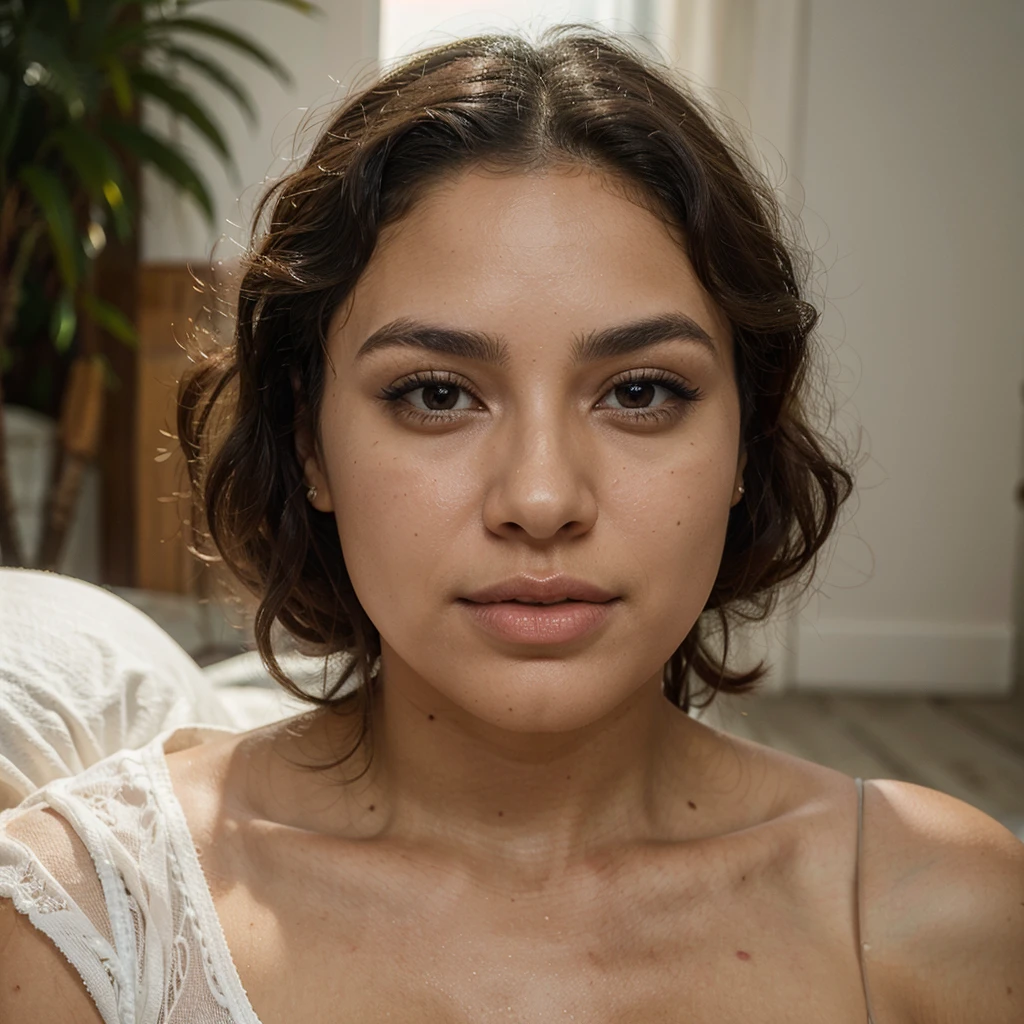 latina, sexy, curly hair, smooth skin, Well-defined eyebrows, Full lips, High cheekbones, Defined chin