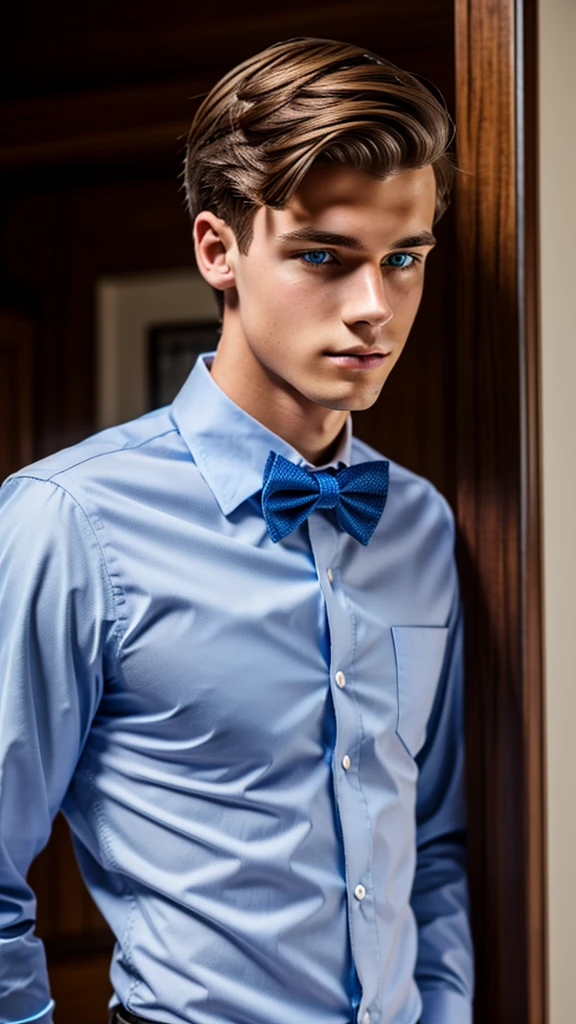 19 year old male wearing bow tie and lomg sleveed button up
4K HIGH REZ
Physical Description: Brown colored hair and skinny build. 5"5 and 150 LB. Blue eyes.
.