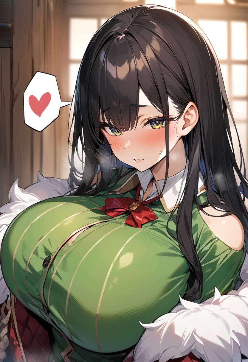 Highest quality、4K、8K、high Quality、Boa Hancock、Official Costume、Official Costume、Huge breasts:1.5、sagging breast:1.5、1girl、portrait、spoken heart、face focus、straight hair、long hair、Black Hair