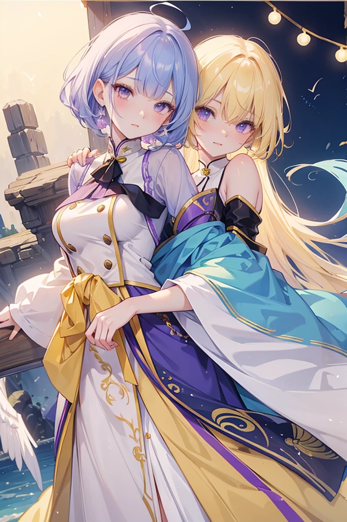 Yellow and light blue two-tone hair, purple eyes, Oriental-style clothes, Breasted women, E Cup, Yeouibong Peak, Balaur, Yandere