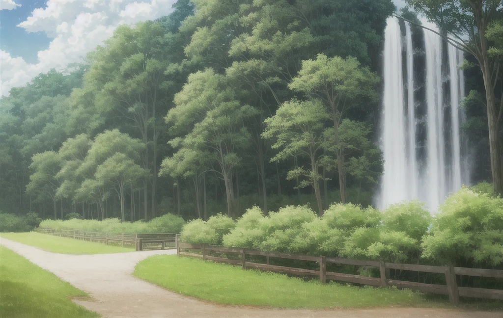 scenery, forest, village, well, sky, clouds (anime styling) with a naughty smile, Asian, branco como a neve, brawny, androgynous, black mullet hair , (style anime) sexly, with an erect penis, hairless, HD, how much 