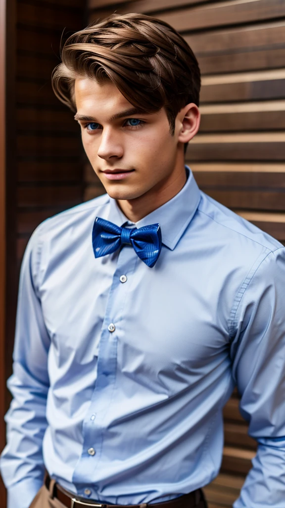 19 year old male wearing bow tie and lomg sleveed button up
4K HIGH REZ 

Physical Description: Brown colored hair and skinny build. 5"5 and 150 LB. Blue eyes. 

.