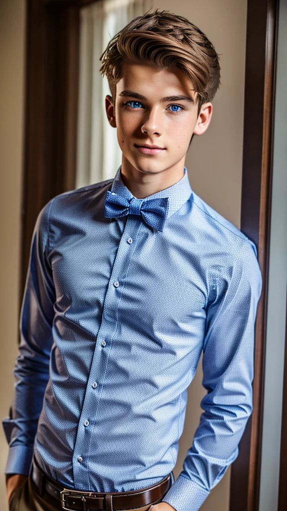 19 year old male wearing bow tie and lomg sleveed button up
4K HIGH REZ
Physical Description: Brown colored hair and skinny build. 5"5 and 150 LB. Blue eyes.
.