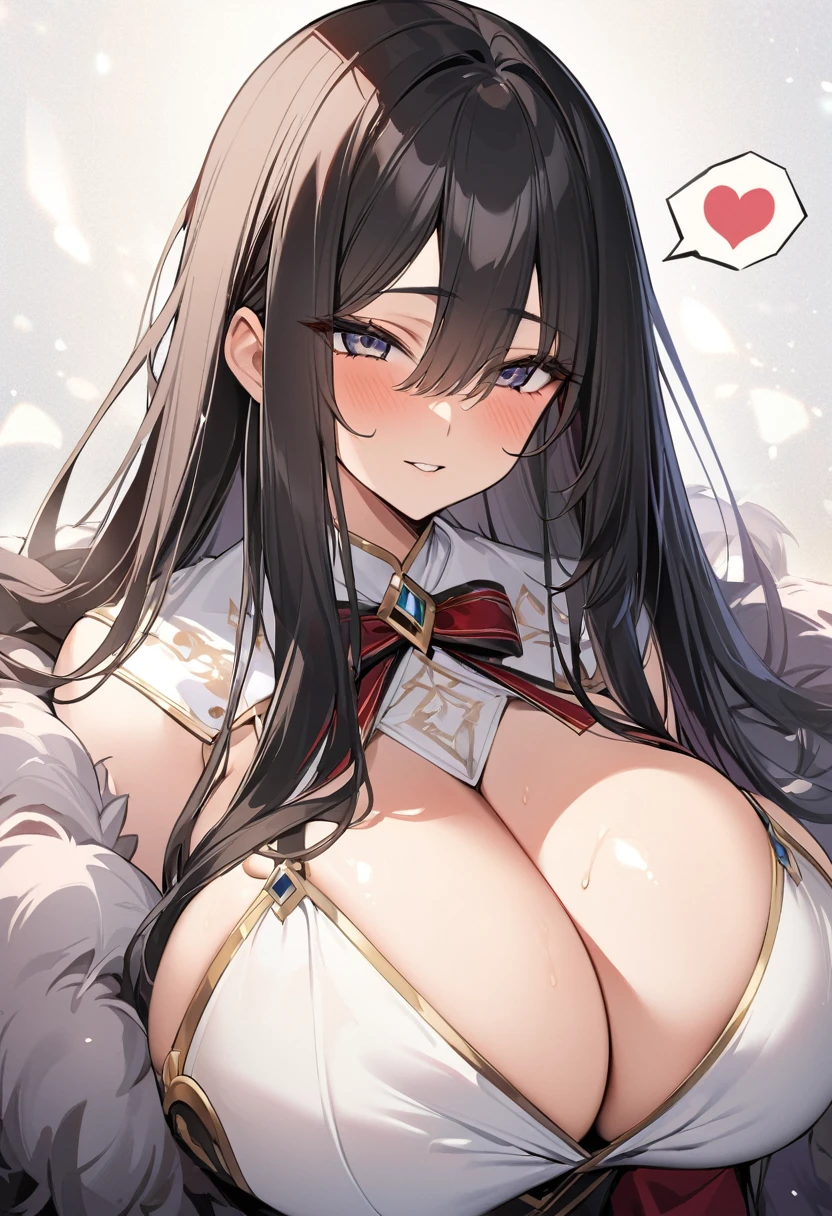 Highest quality、4K、8K、high Quality、Boa Hancock、Official Costume、Official Costume、Huge breasts:1.5、sagging breast:1.5、1girl、portrait、spoken heart、face focus、straight hair、long hair、Black Hair