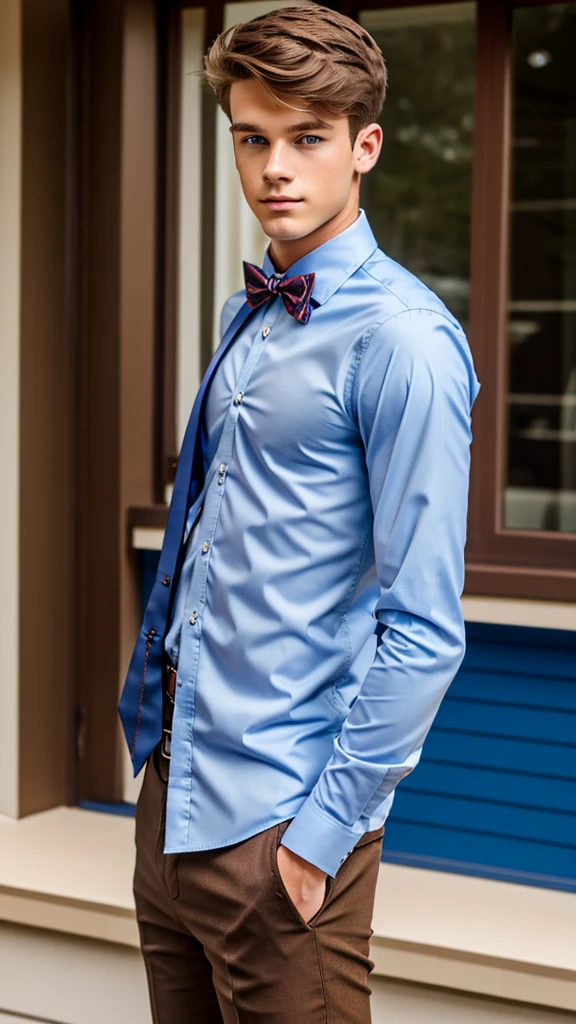 19 year old male wearing bow tie and lomg sleveed button up
4K HIGH REZ 

Physical Description: Brown colored hair and skinny build. 5"5 and 150 LB. Blue eyes. 

.