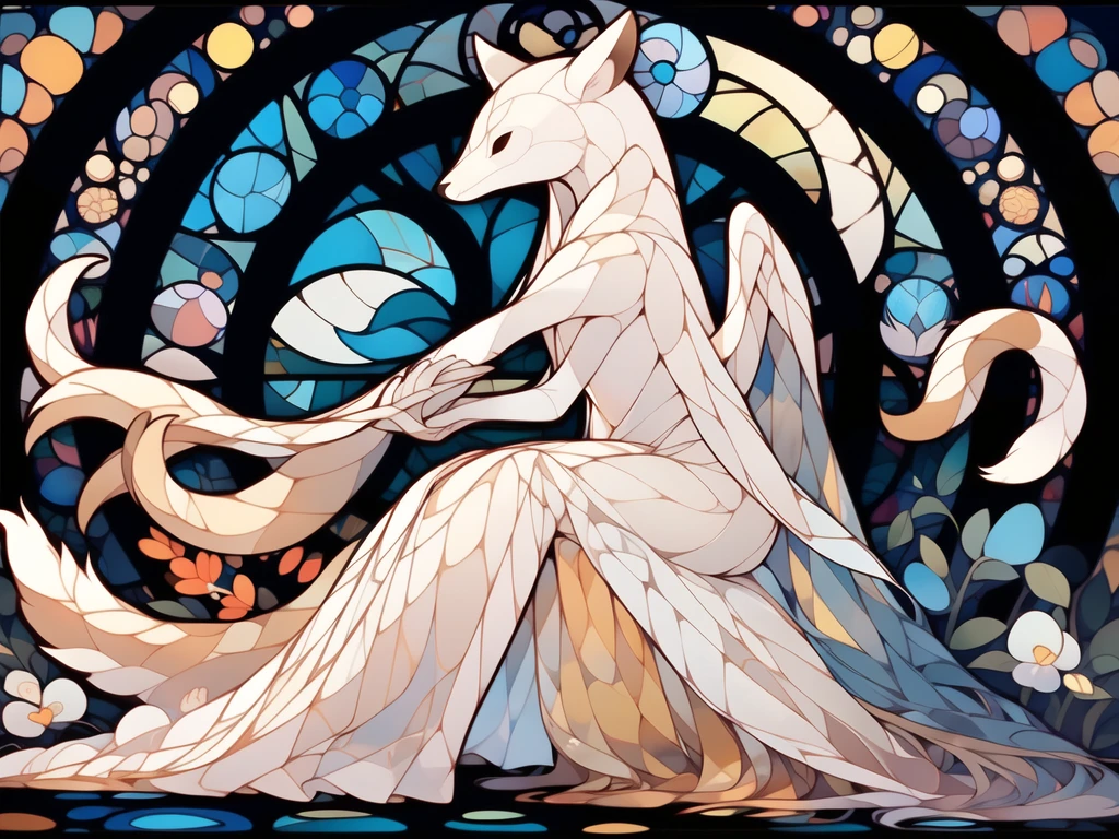Gigant Nine-tailed white,(((animal))),\(boli\),full body,solo,