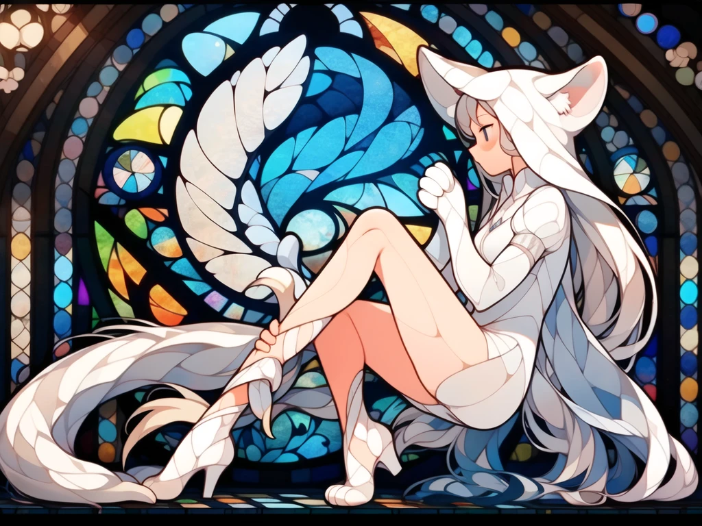 Gigant Nine-tailed white,(((animal))),\(boli\),full body,solo,