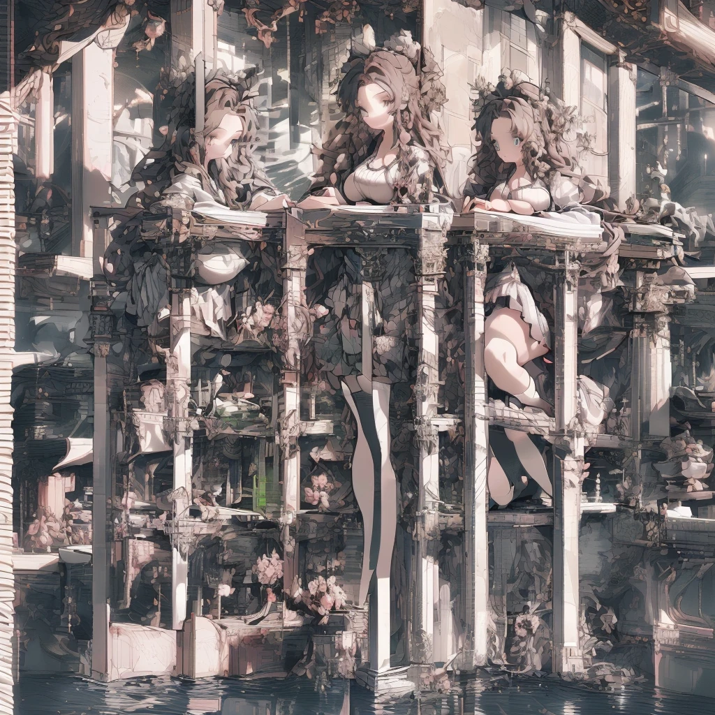 ( best quality、8k、masterpiece、Practical:1.3 )、 1 female、( A garden with a classic and famous castle as the background )、( Very high quality dark background : 1.2)、Natural bright sunlight、Blue sky、Brown hair tied up、Beautiful Women in Perfect Shape: 1.4、Highly detailed face and skin texture、Delicate eyes、double eyelids、far away : 1.2 、I can see the whole body、White maid、White maid headband、Ruffled shirt、Ribbon Tie、apron、High heel 、 ( Skirt lift show : 1.3 )