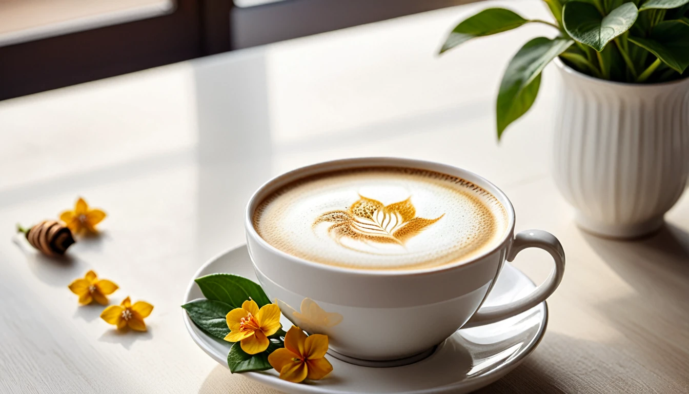 Best still life composition(best quality,4K,8K,High resolution,masterpiece:1.2),Super detailed,(Practical,photoPractical,photo-Practical:1.37),latté(clear focus、obvious)There is slight smoke in the white ceramic cup.Artist coffee impression.White sweater with clear texture,Wrinkles arranged randomly...Sophisticated and elegant.A bouquet of bright, light wild ginger flowers placed flat from above is elegant and elegant(Lying flat on the table.From top to left.Make space on your desk)..Modern style cafe bokeh background.Super detailed.(Super quality,Super detailed,Ultra-complex,Extremely complex)Soft and natural light and shadow.Reverse fragrance.no humans.Ultra wide angle, (Detailed texture),Background covered with film grain, natural soft light,(Morning Scene.warm sunshine in the morning)Ray tracing, Vignette, Wide-angle lens, Ultra wide angle, best qualitycinematic lighting, Depth of Field, outer boundary, Negative space, Letterbox header image