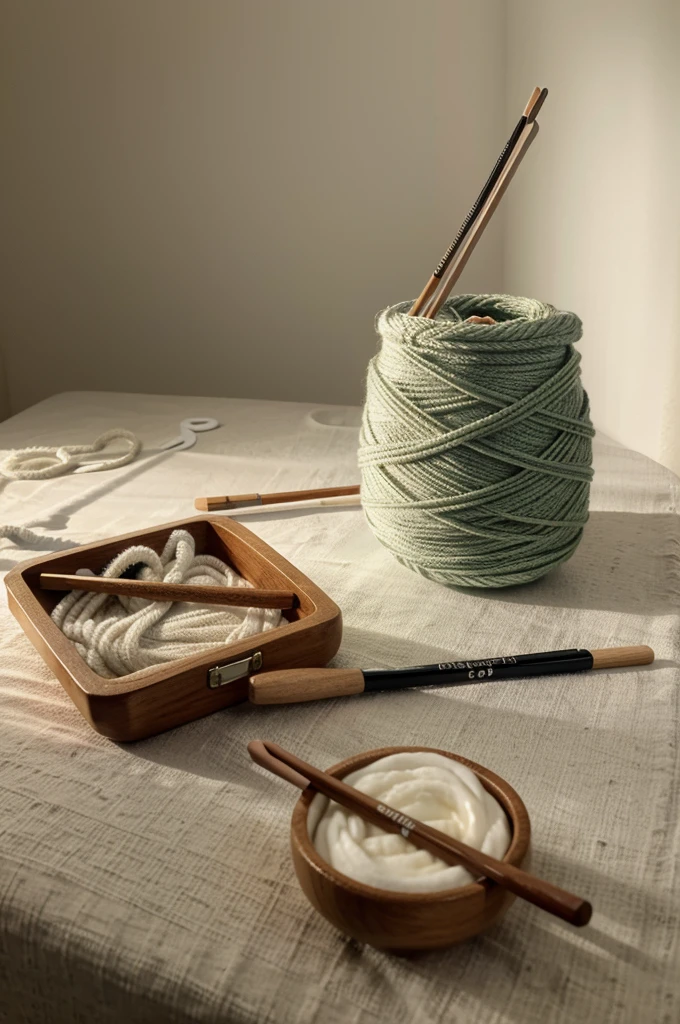 8k, RAW photo, Fujifilm, still life photography, knitting needle, knitting, knitting yarn, knitting yarn, minimalisme, clean, bright lighting