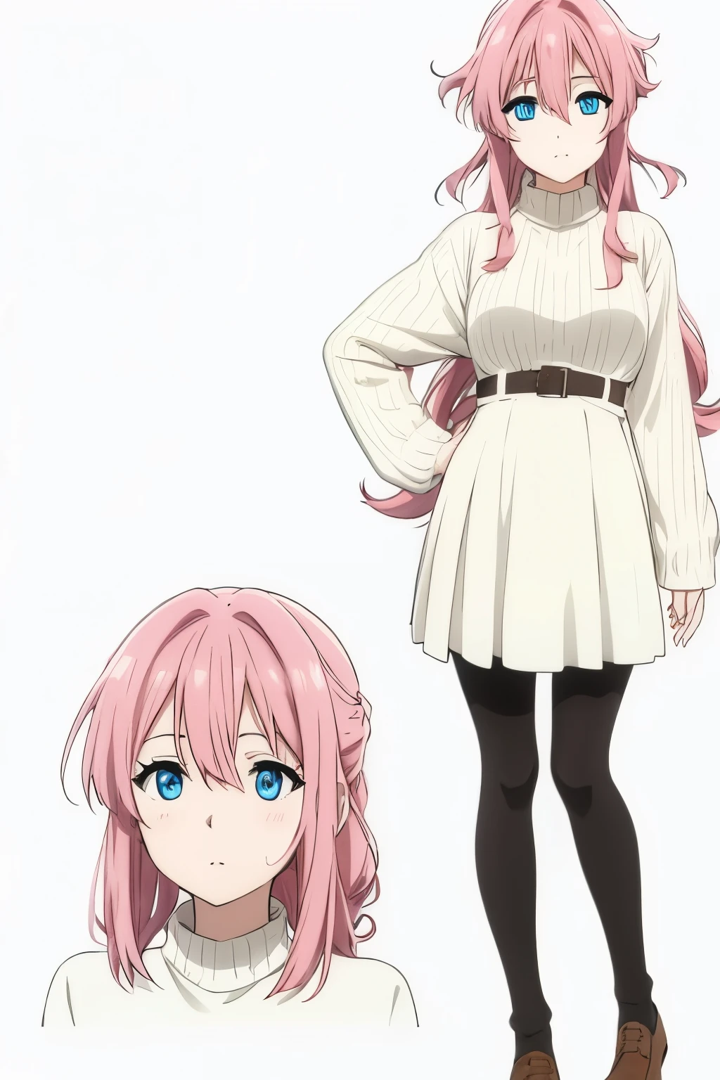 Long Pink hair, blue eyes, normal clothes