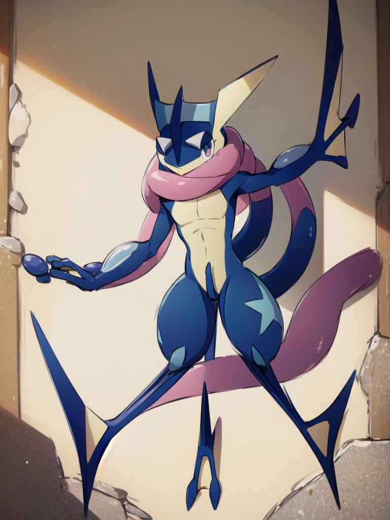 (masterpiece, best quality:1.2),solo,greninja \(pokemon\),pokemon \(creature\),full body,no humans,outstretched arms, long tongue, blue skin,looking at viewer,blue sky