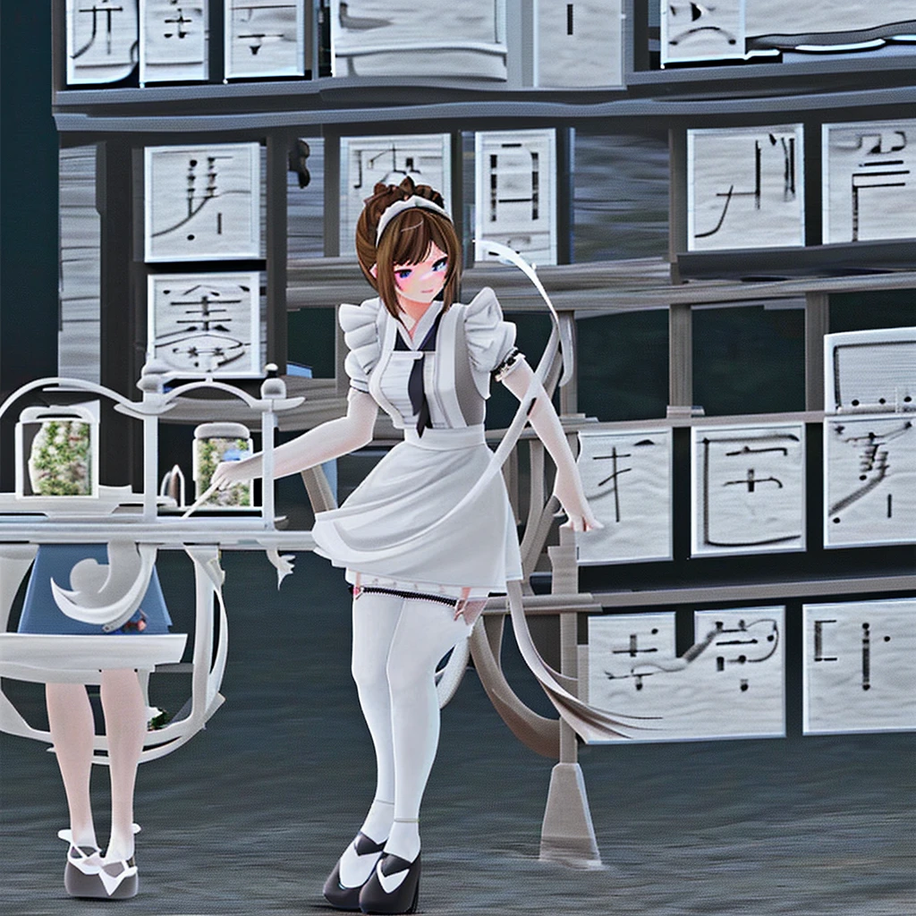 ( best quality、8k、masterpiece、Practical:1.3 )、 1 female、( A garden with a classic and famous castle as the background )、( Very high quality dark background : 1.2)、Natural bright sunlight、Blue sky、Brown hair tied up、Beautiful Women in Perfect Shape: 1.4、Highly detailed face and skin texture、Delicate eyes、double eyelids、far away : 1.2 、I can see the whole body、White maid、White maid headband、Ruffled shirt、Ribbon Tie、apron、High heel 、 ( Skirt lift show : 1.3 )