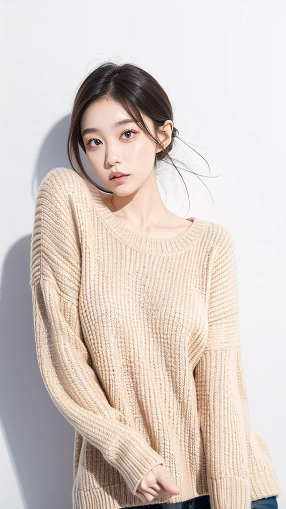 1girl,sweater,white background,