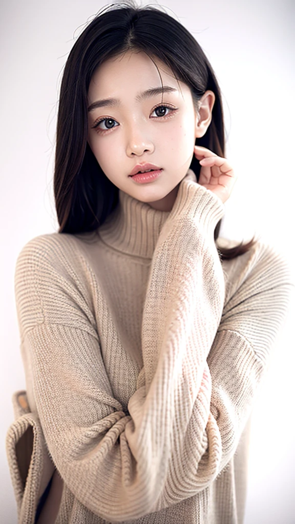 1girl,sweater,white background,