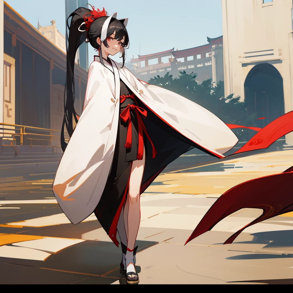 high resolution、10 Girls、Black Hanfu、Standing with your legs apart、palace、dim、Grinning、Long Hair、ponytail