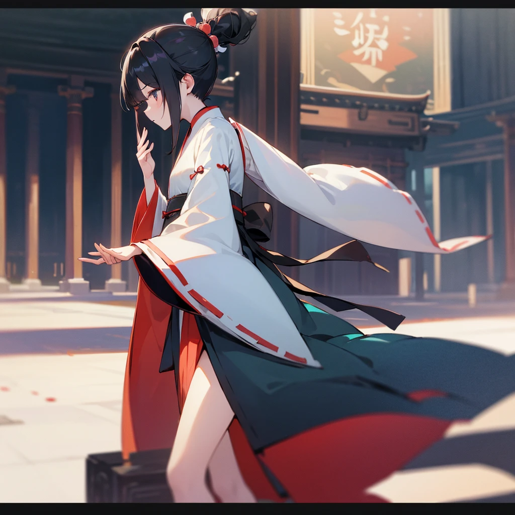 high resolution、Five Girls、Black Hanfu、Standing with your legs apart、palace、dim、Put your hand over your mouth、Long Hair、ponytail、Moe sleeves、Sneaky