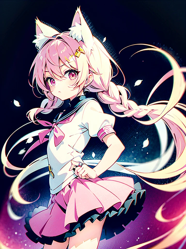 bishoujo anime style,hyper cute shota,Angel,cat ears,pink braided angel ring hair,:3