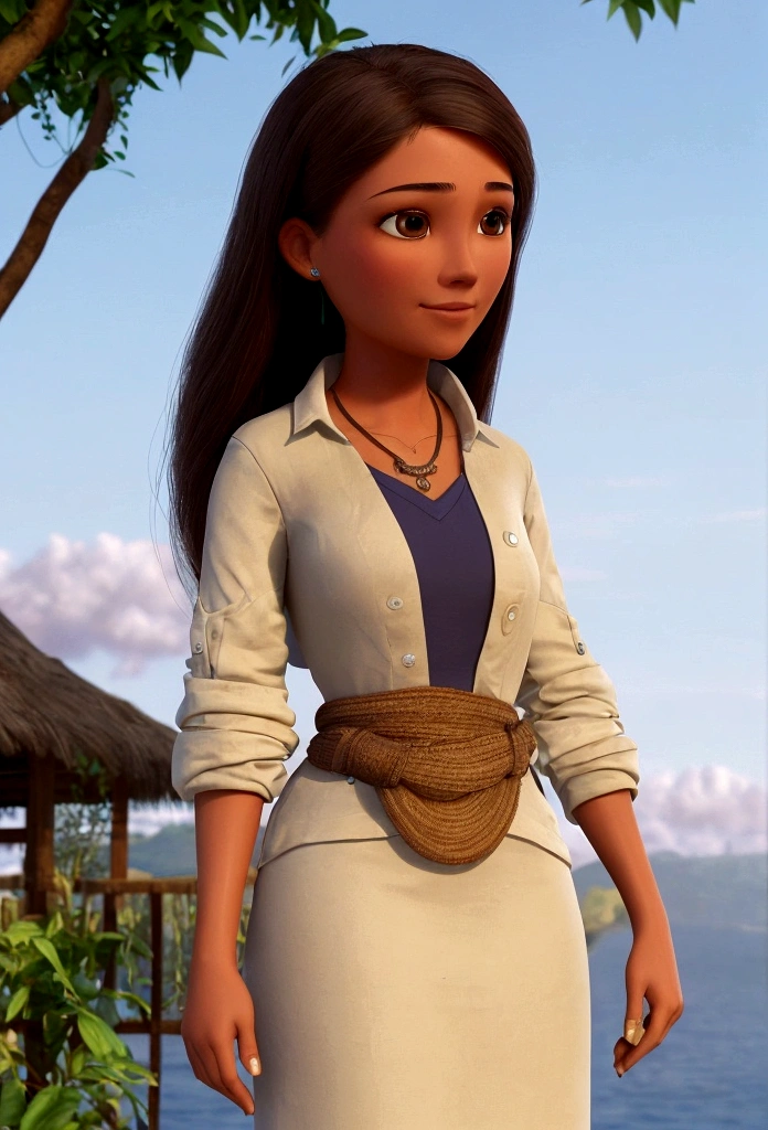 a young psychology student, de 1,63cm tall, with a more mature face of a 30 year old woman, medium body brunette with long dark brown hair, with dark brown eyes and an appearance that resembles a gypsy. She has a natural sensitivity and keen intuition, characteristics that help her deeply understand the emotions of those around her. Isabela is lively and dreamy, believing in the power of positivity and the transformative potential of psychology to promote personal growth and emotional healing. Your special connection with nature is evident in your daily routine, where he spends time meditating outdoors and practicing spiritual rituals. Determined to unite her interests in the human mind and the spiritual world, Isabela seeks to become a psychologist who doesn't just listen, but also guides his patients on journeys of self-discovery and emotional well-being. She loves studying and is modest
