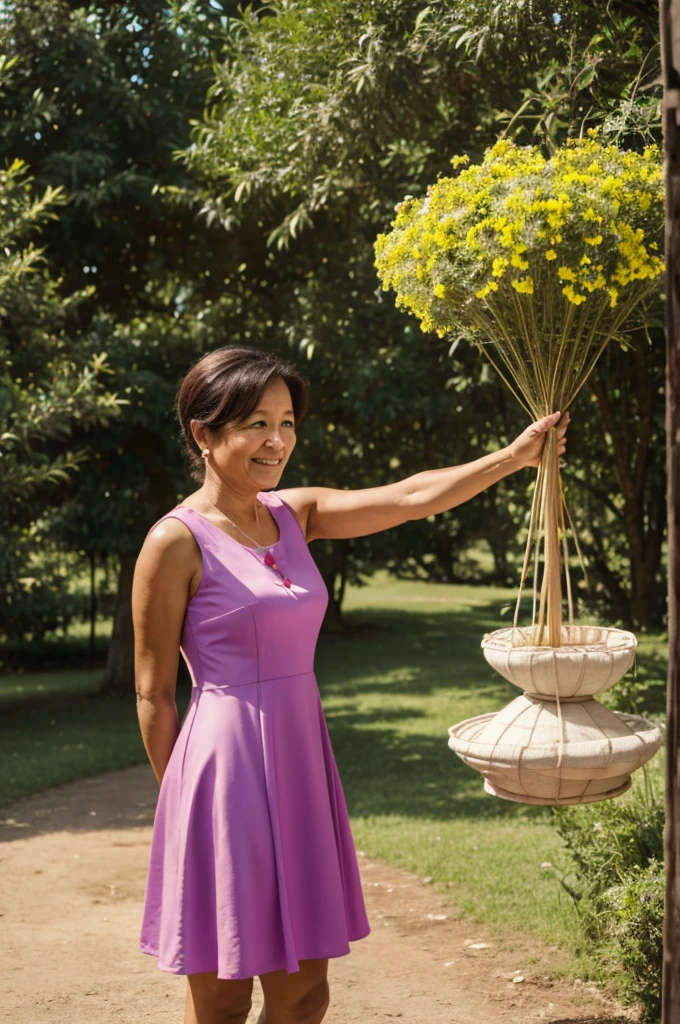 Create my aunt in a short dress seeing me with wishes