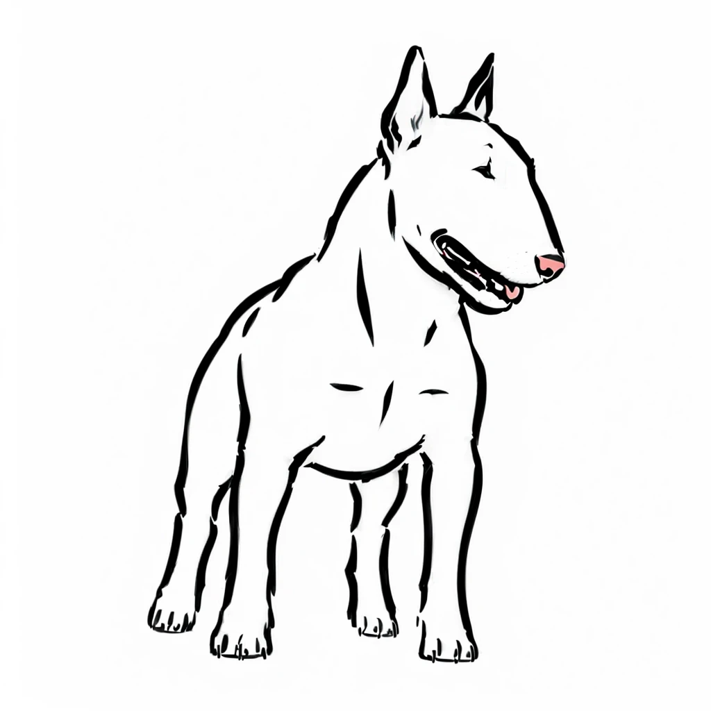 a black and white drawing of a bull terrier Dog, sketch illustration, hand drawn illustration, adult Dog, linear illustration, Dog, simple illustration, vector drawing, line art illustration, thick vector line art, isolated on white background, canine, high definition illustration, anthropomorphic Dog, Traditional drawing style, subject: Dog, vector line - art style, colorful line art  