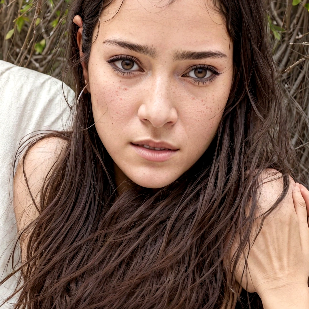 a young psychology student, de 1,63cm tall, with a more mature face of a 30 year old woman, medium body brunette with long dark brown hair, with dark brown eyes and an appearance that resembles a gypsy. She has a natural sensitivity and keen intuition, characteristics that help her deeply understand the emotions of those around her. Isabela is lively and dreamy, believing in the power of positivity and the transformative potential of psychology to promote personal growth and emotional healing. Your special connection with nature is evident in your daily routine, where he spends time meditating outdoors and practicing spiritual rituals. Determined to unite her interests in the human mind and the spiritual world, Isabela seeks to become a psychologist who doesn't just listen, but also guides his patients on journeys of self-discovery and emotional well-being. She loves studying and is modest