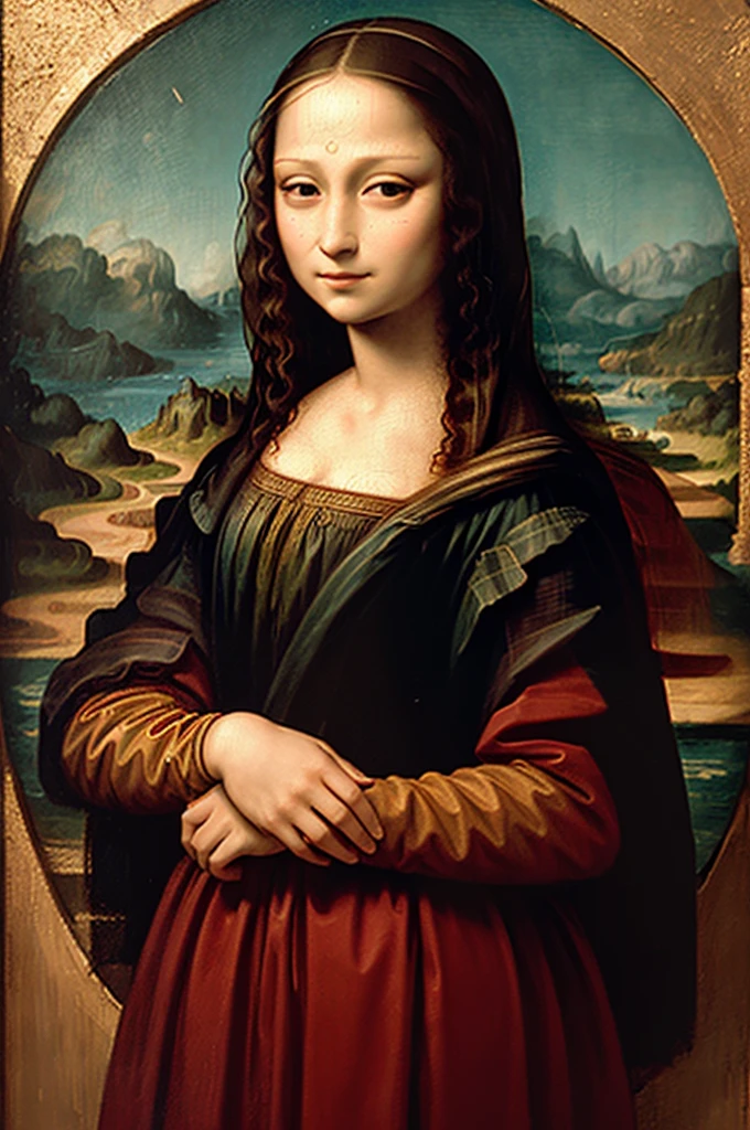 Mona Lisa in a red dress