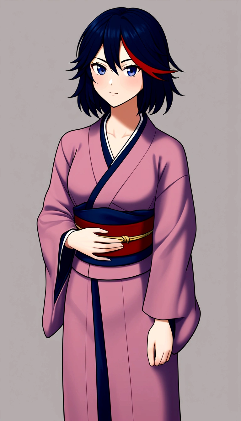 beautiful, Masterpiece, Best Quality, extremely detailed face, perfect lighting, 1 girl, Alone, matoi ryuuko, japanese clothes, kimono, short kimono, cowboy shot