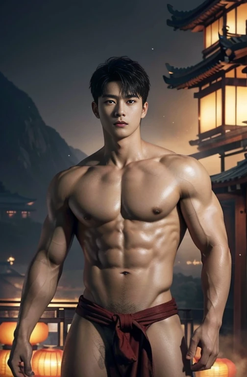 Handsome chinese guy , 25 years old, romantic,  Asian, chinese hansome actor, kpop idol, handsome male model,manly, master work, best picture quality, higher quality, high detail, super high resolution, 8k resolution, perfect eyes, perfect skin, manly jawline, manly chin, perfect hands, big muscles,  bare chest, tattoos chest, tattoo hands, tattoo arms,  glowing eyes, short hair, hair details, detailed background , super sexy , naked, long big erection dick, detailed perfect dick shape, good shape bulg, nice juicy butts, bare butts, Chinese garden background, Chinese kung fu, dragon-themed, monk robes, spinning floating particles, chinese temple in background, looking at viewer