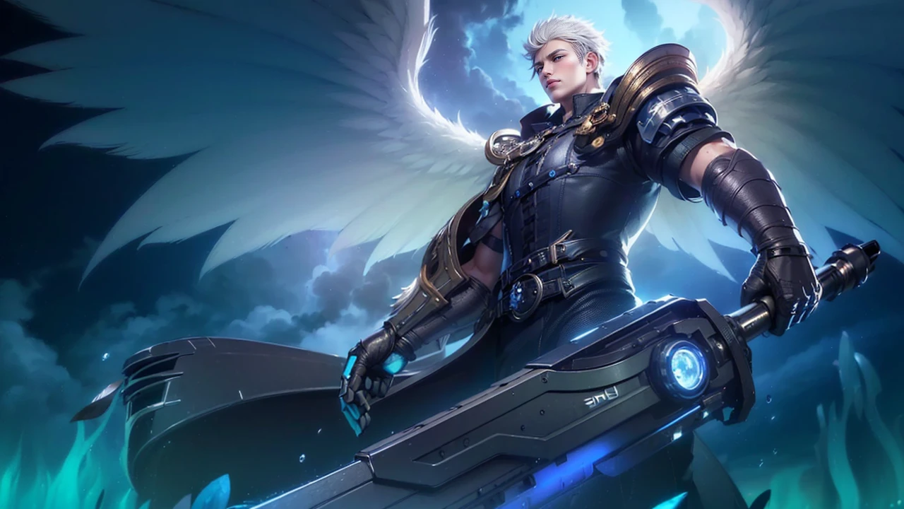 masculine male, masterpiece, ((perfect eyeest quality, (semirealism:1.9), beautiful lighting, (extremely detailed CG unity 4k fhd wallpaper), High Detail, Sharp focus, dramatic outdoors, 1 boy ,19 years old, white hair, light purpel eyes.