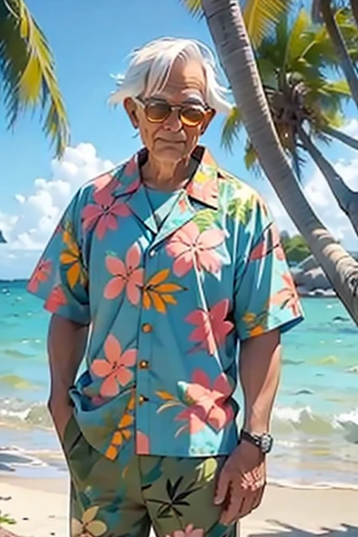 Old man in aloha clothes