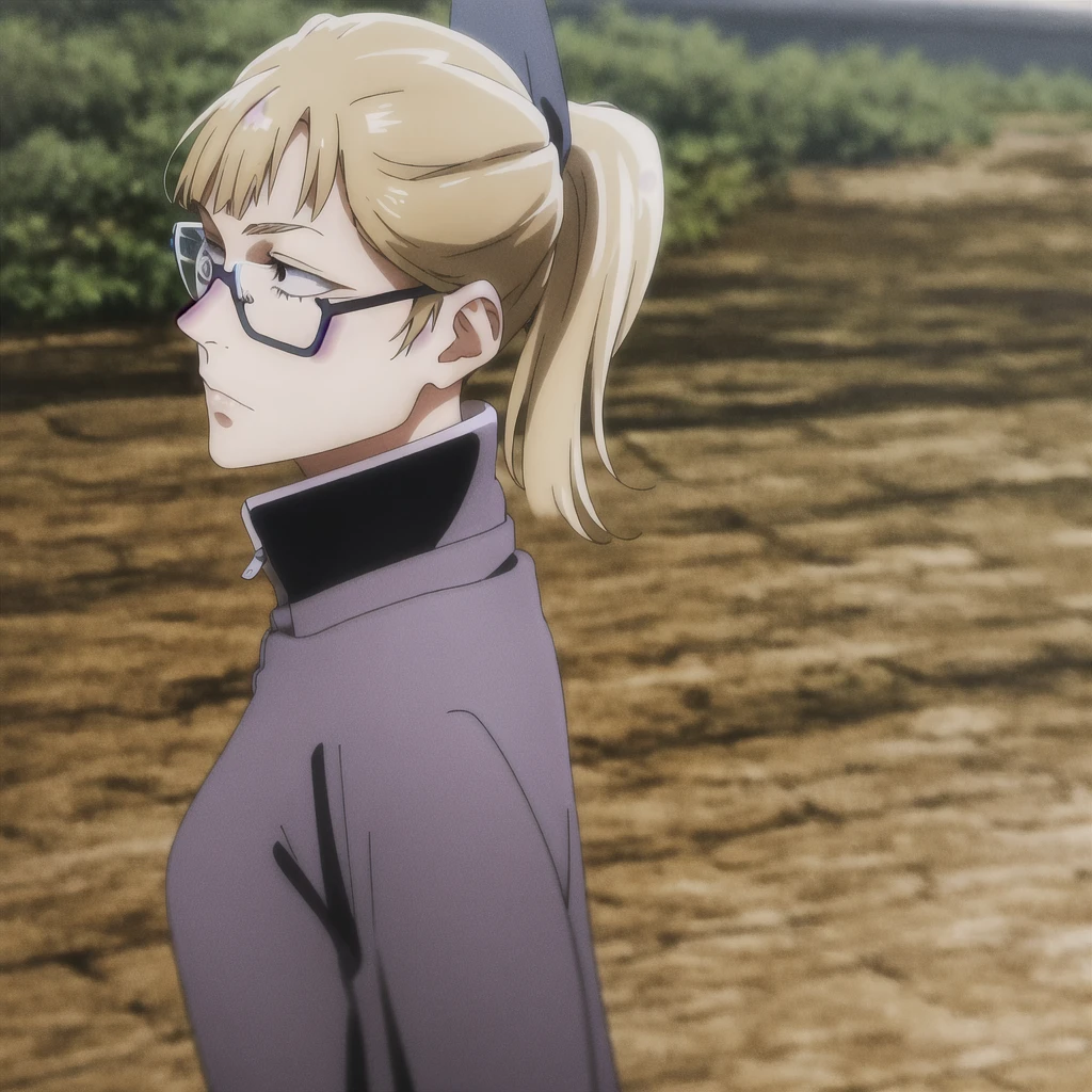 ponytail, blonde hair, 1girl, uniform, without glasses, loose hair, hair cut in layers