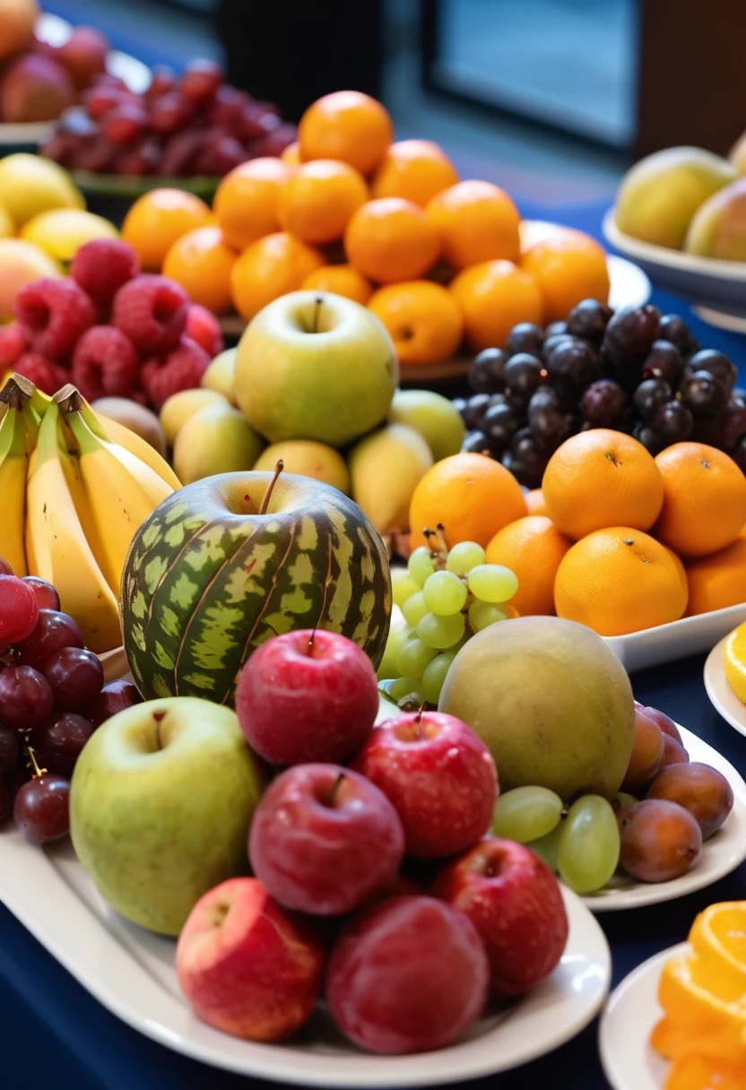 depth of field, chiaroscuro, bokeh, f/1.2, Realism, Verism, close-up, UHD, highres, 1080P, HD, best quality, high quality, super detail,Fresh fruit on display at hotel breakfast buffet catering buffet,there are many different types of fruits on the table, plates of fruits, fresh fruits, colored fruits stand, food close up, stock, California;, fruitss, stock image, professional fruits photography, fruits, breakfast "Buffet", delicious, fruits bowl, tropical fruits, fresh, Spare photo, high quality photos, photo, healthy, fitnes