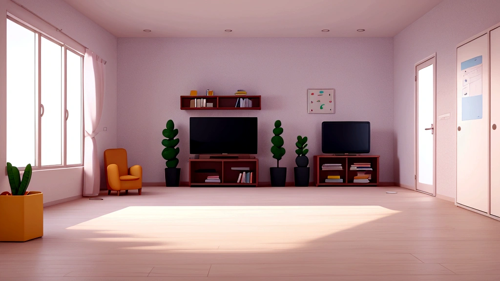 Cartoon scene of an empty room, 3d vector illustration