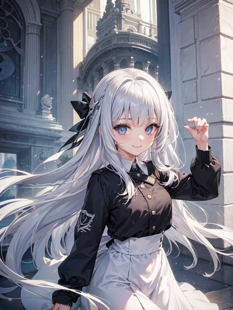 girl, silver hair, white transparan eyes, smile