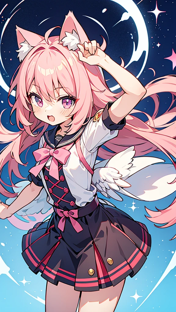 bishoujo anime style,3D,figure,hyper cute shota,Angel,cat ears,pink long hair,