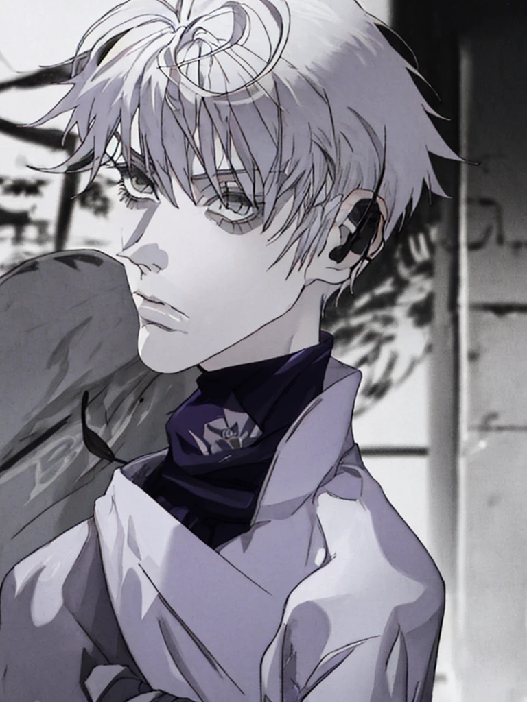 male,High nose,Thin eyebrows,ephemeral,lonely,From the back,look back,Long eyelashes,Gray Hair,yukata,tobacco