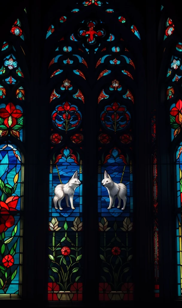 stgl2023, uhd, best quality, masterpiece, trending on arstation, white fox,angry, Stained glass window