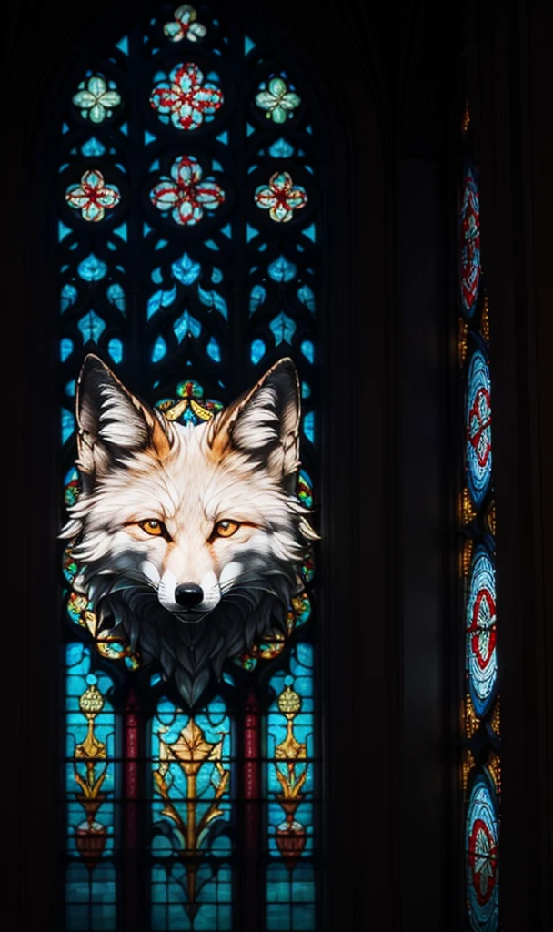stgl2023, uhd, best quality, masterpiece, trending on arstation, white fox,angry, Stained glass window