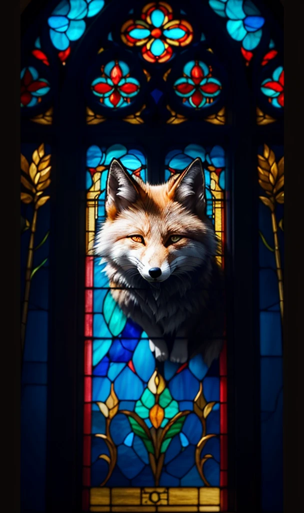 stgl2023, uhd, best quality, masterpiece, trending on arstation, white fox,angry, Stained glass window