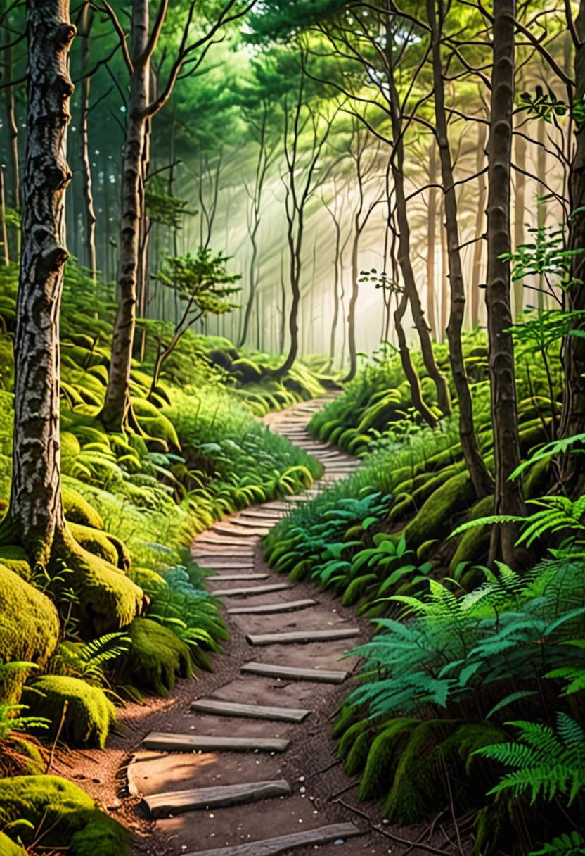 picture of small path in the forest leading to distant holy and magical forest