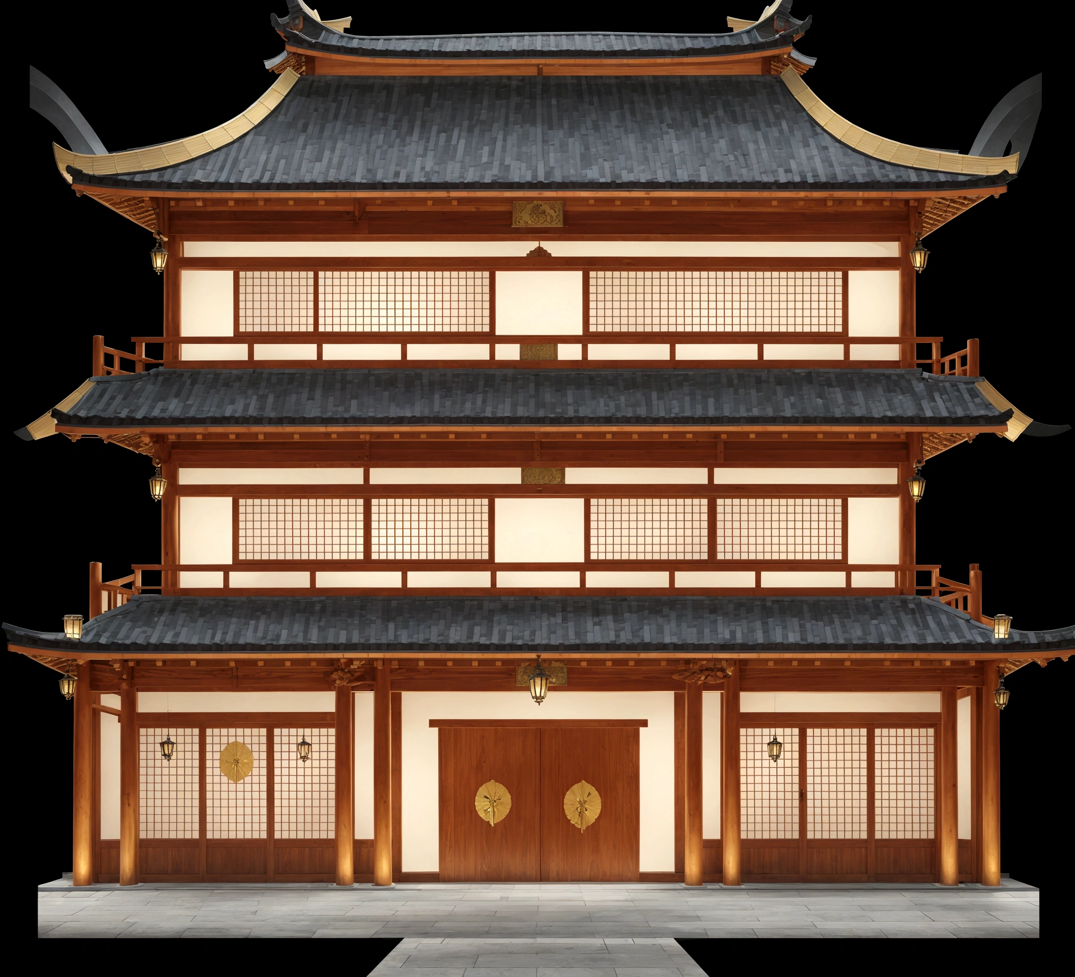llustration of a traditional chinese building with lanterns and a bird, temple background, zen temple background, background depicting a temple, digital painting of a pagoda, japanese temple, japanese house, korean traditional palace, background art, palace background, chinese building, artwork in the style of z.w. gu, cyberpunk japanese temple, inspired by Shūbun Tenshō